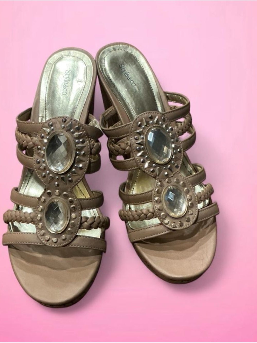 Style & Co. Brown Braided Jewel Slip-On Mules